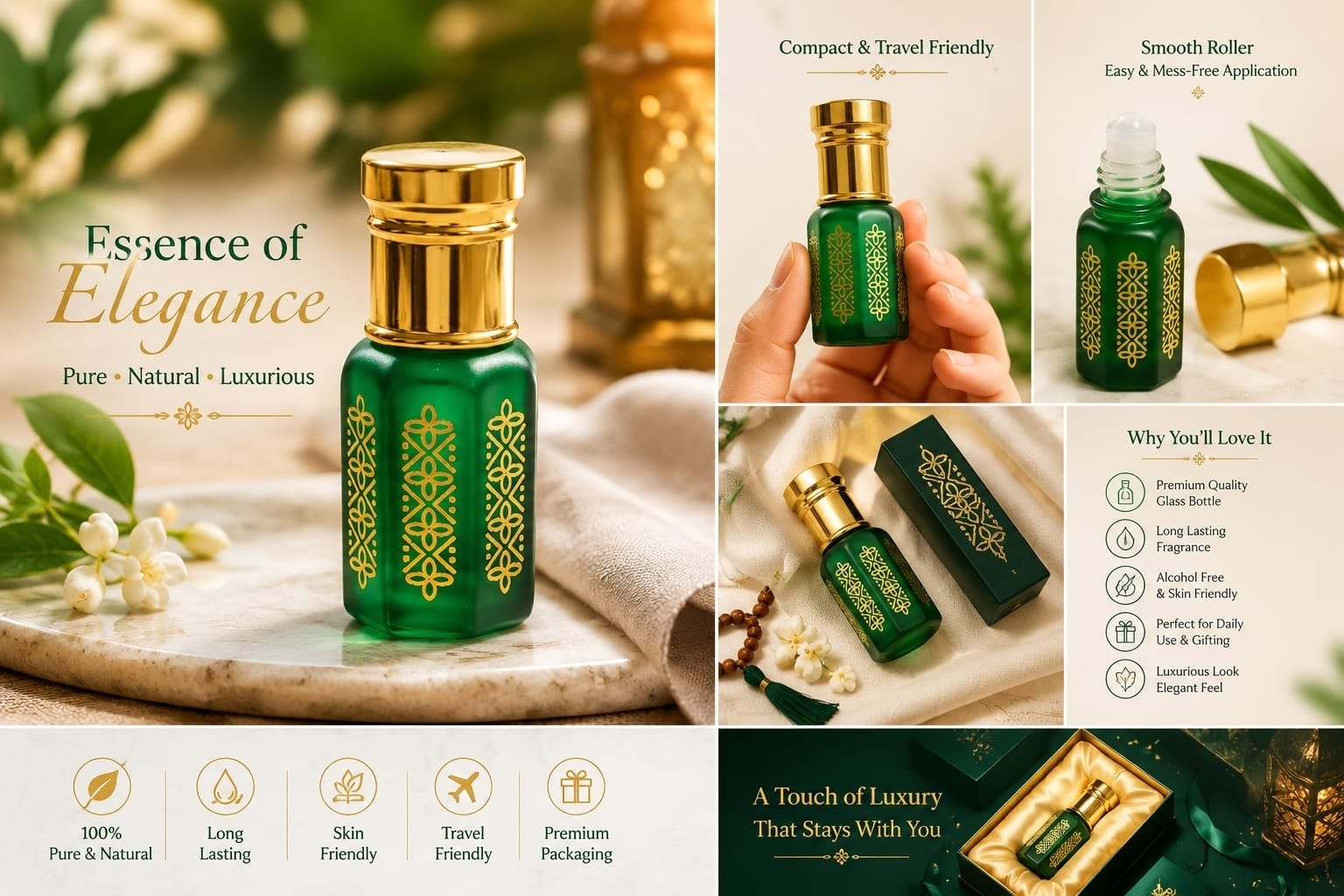 Attar bottles in lamplight